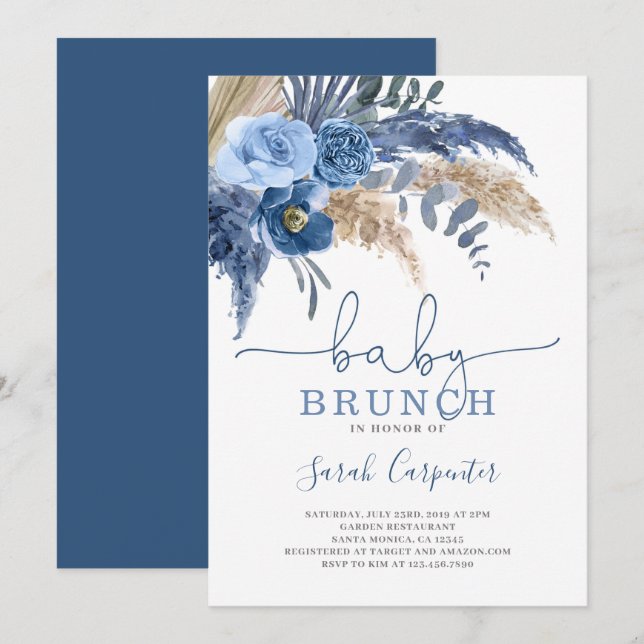 Pampas Grass Baby shower Invitation garçon (Devant / Derrière)