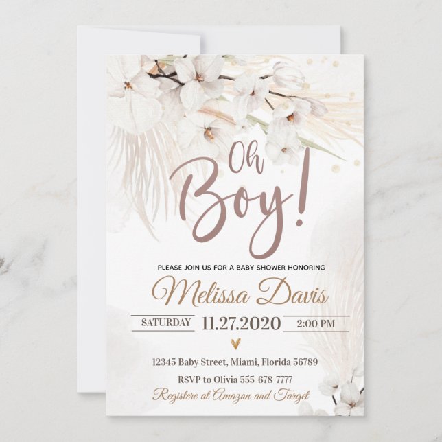 Pampas Grass Baby Shower Invitation Oh Boy Bohemia (Front)