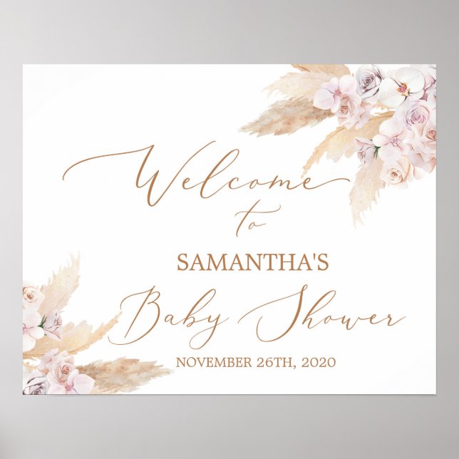 Pampas Grass Baby Shower Welcome sign (Front)