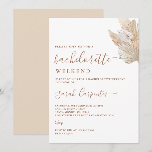 Pampas Grass Bachelorette Weekend invitation (Front/Back)