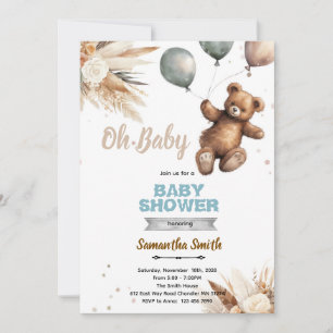 Pampas Grass bear baby shower invitation