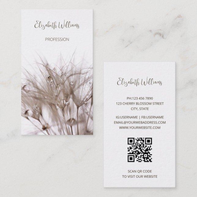 Pampas Grass Beige Sepia Photo | QR  Code Business Card (Front/Back)