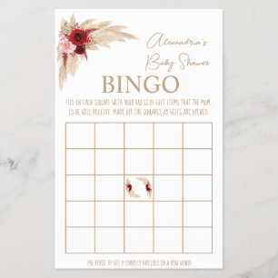 Pampas Grass Bingo Baby Shower Game Card