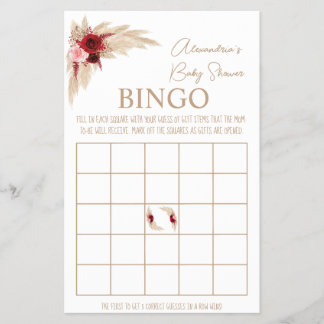 Pampas Grass Bingo Baby Shower Game Card