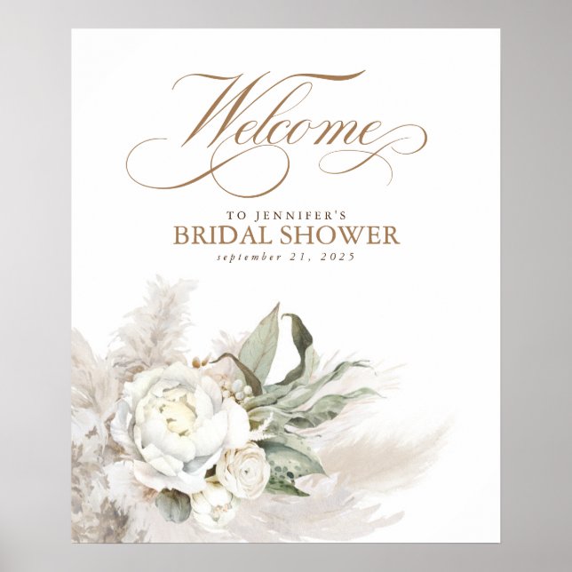 Pampas Grass Blanc Floral Affiche de bienvenue bot (Devant)