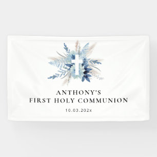 pampas grass blue floral first communion sign