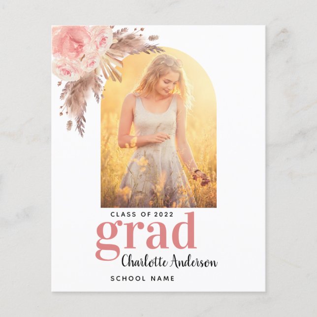 Pampas grass blush graduation announcement card (Front)