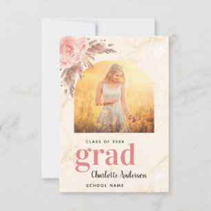 Pampas grass blush marble photo graduation thank you card