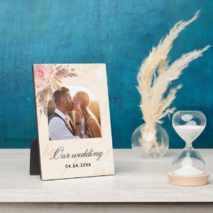 Pampas grass blush pink floral marble wedding plaque