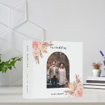 Pampas grass blush pink floral photo wedding album binder<br><div class="desc">Personalize and add your own wedding photo inside the arch shaped frame. A white background. Decorated with pampas grass and blush pink and rose gold florals. 
Add your own text on the spine.</div>