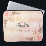 Pampas grass blush pink florals monogram laptop sleeve<br><div class="desc">A rose gold and pale pink gradient faux metallic looking background. Decorated with pampas grass and blush pink florals.   Personalize and add your name,  monogram initials and full name. The name is written with a modern hand lettered style script.</div>