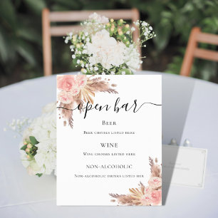 Pampas grass blush rose floral bar menu