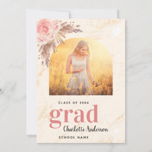 Pampas grass blush rose gold marble graduation announcement