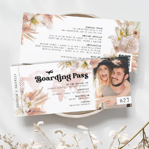 Pampas Grass Boarding Pass Wedding Invitation