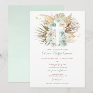 Pampas Grass Bohemian Baptism Boho Christening Invitation