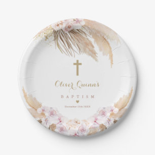 Pampas Grass Bohemian Baptism Boho Christening  Paper Plate