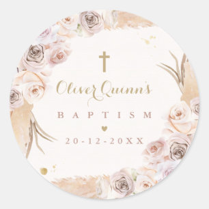 Pampas Grass Bohemian Baptism Personalized Classic Round Sticker