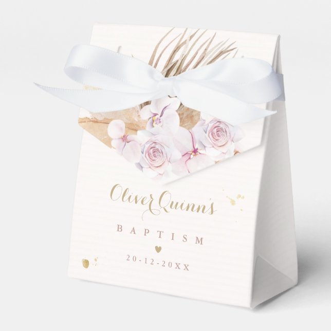 Pampas Grass Bohemian Baptism Personalized  Favor Box (Front Side)