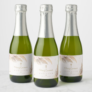Pampas Grass Bohemian Baptism Personalized Mini Sparkling Wine Label