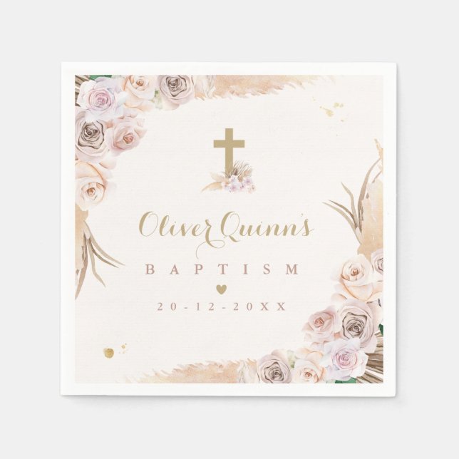 Pampas Grass Bohemian Baptism Personalized Napkin (Front)