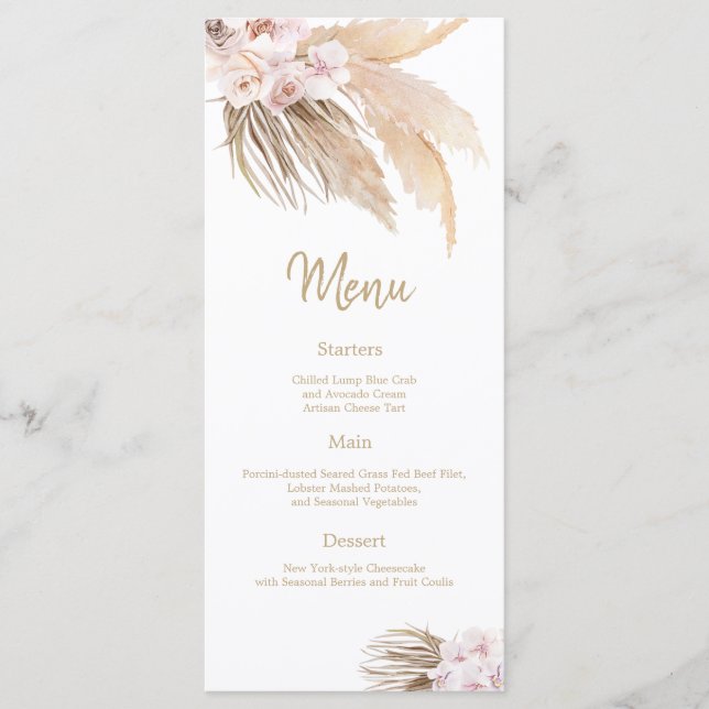 Pampas Grass Bohemian Blush Wedding Accueil menu (Devant)