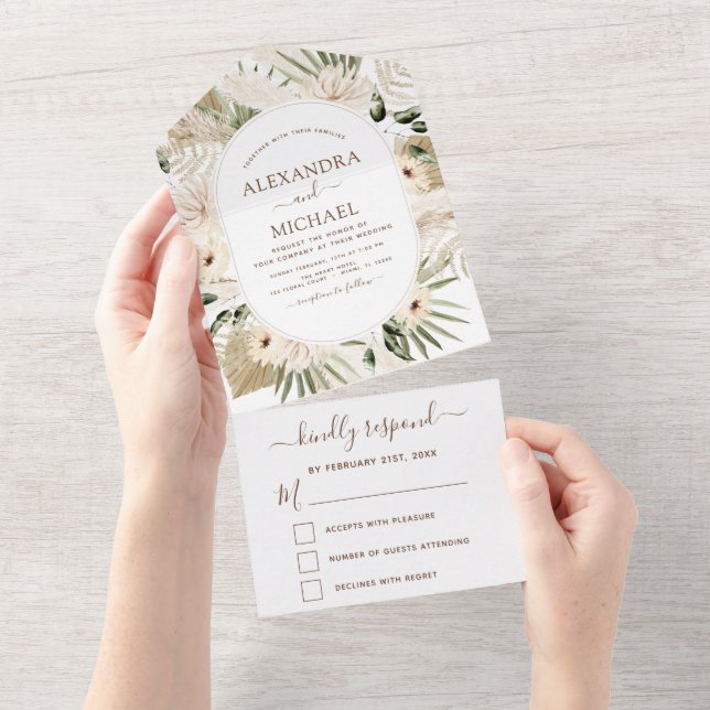 Pampas Grass Bohemian Boho Eucalyptus Wedding All  All In One Invitation (Tearaway)