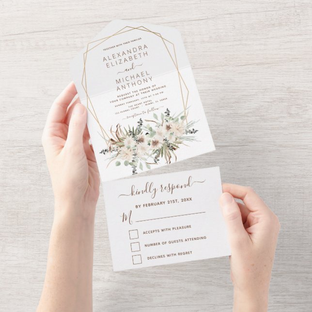 Pampas Grass Bohemian Boho Eucalyptus Wedding All In One Invitation (Tearaway)