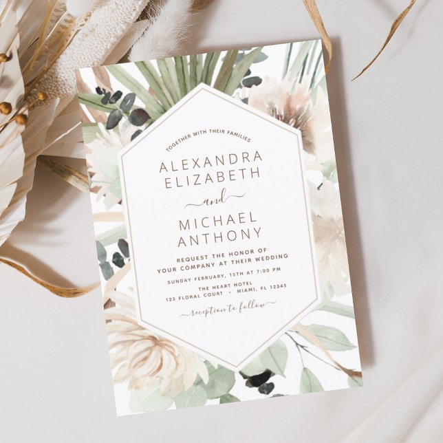 Pampas Grass Bohemian Boho Eucalyptus Wedding Invitation (Creator Uploaded)
