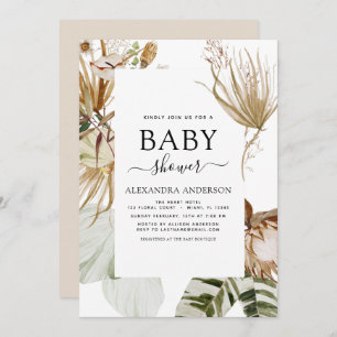 Pampas Grass Bohemian Boho Tropical Baby Shower Invitation
