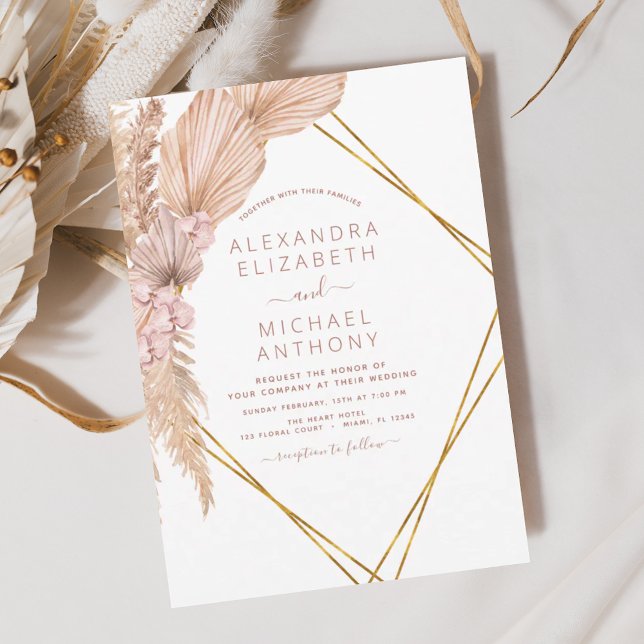 Pampas Grass Bohemian Boho Tropical Wedding Invita Invitation (Creator Uploaded)