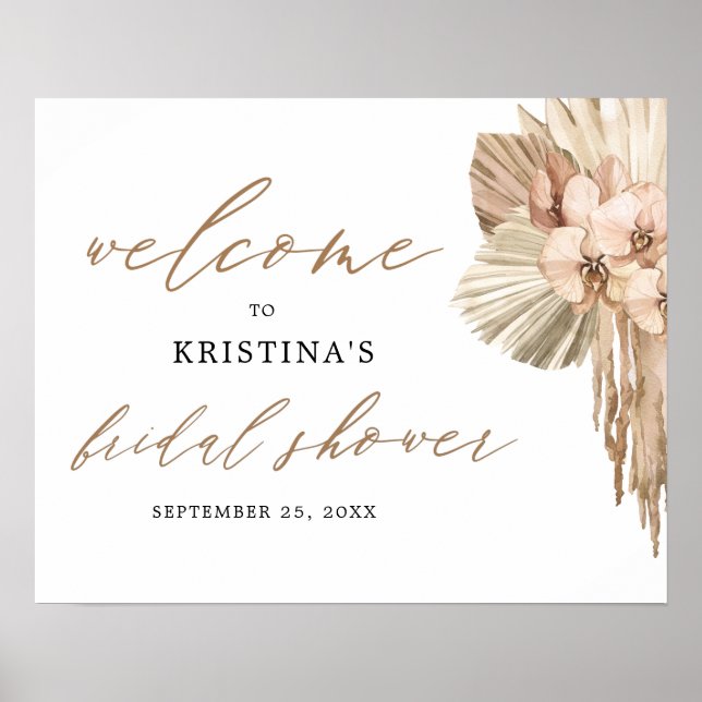 Pampas Grass Bohemian Bridal Shower Welcome Poster (Front)