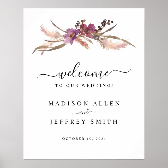 Pampas Grass Bohemian Mariage Affiche de bienvenue (Devant)