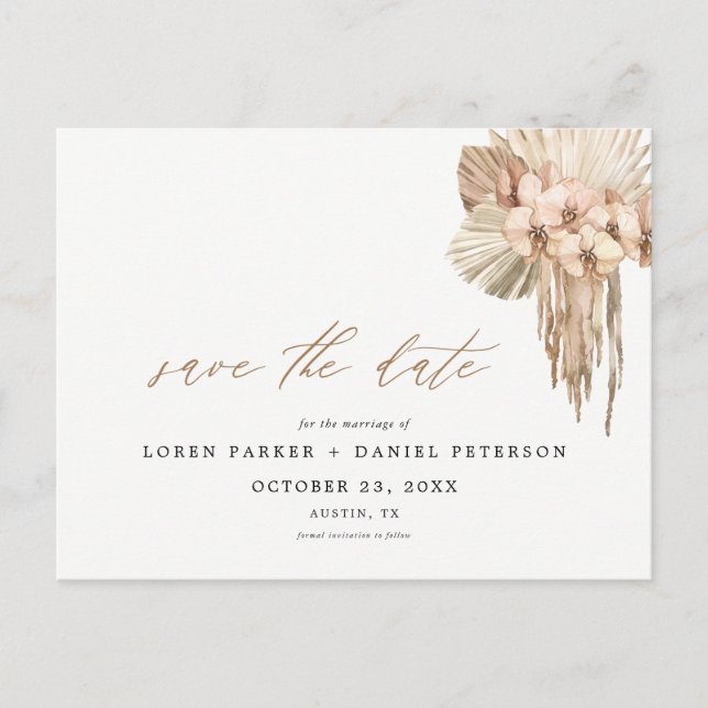 Pampas Grass Bohemian Save the Date Postcard (Front)