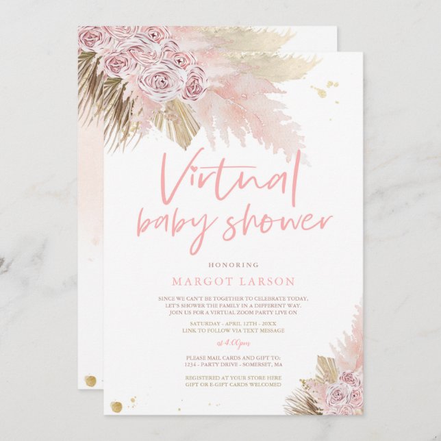 Pampas Grass Bohemian Virtual Zoom Baby Shower Invitation (Front/Back)