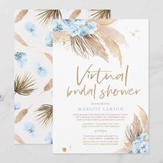 Pampas Grass Bohemian Virtual Zoom Bridal Shower Invitation (Front/Back)