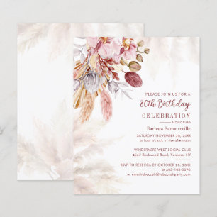 Pampas Grass Boho 80th Birthday Party Invitation