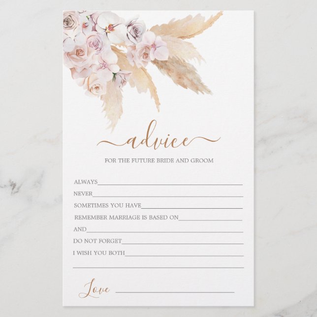 Pampas Grass Boho Advice for the Bride card (Front)