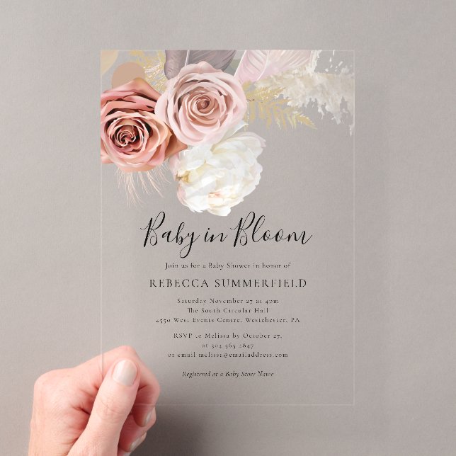 Pampas Grass Boho Baby in Bloom Girl Shower Acrylic Invitations (Insitu (Handheld))