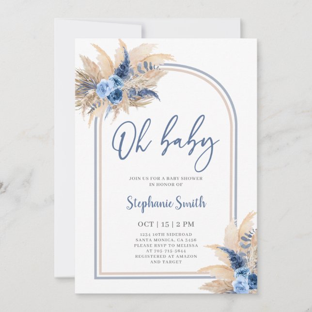 Pampas Grass Boho Baby shower garçon Invitation (Devant)