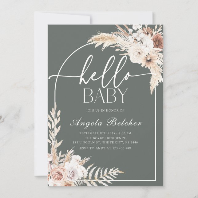 Pampas Grass Boho Baby Shower Invitation (Front)