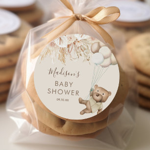 Pampas Grass Boho Bear Baby Shower Classic Round S Sticker