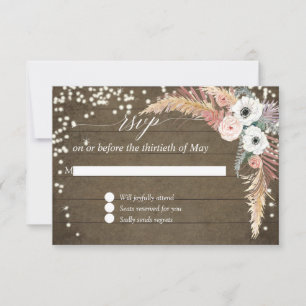 Pampas Grass Boho Blush Floral Twinkle Lights RSVP Card