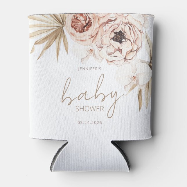 Pampas Grass Boho Bohemian Baby Shower Can Cooler (Front)