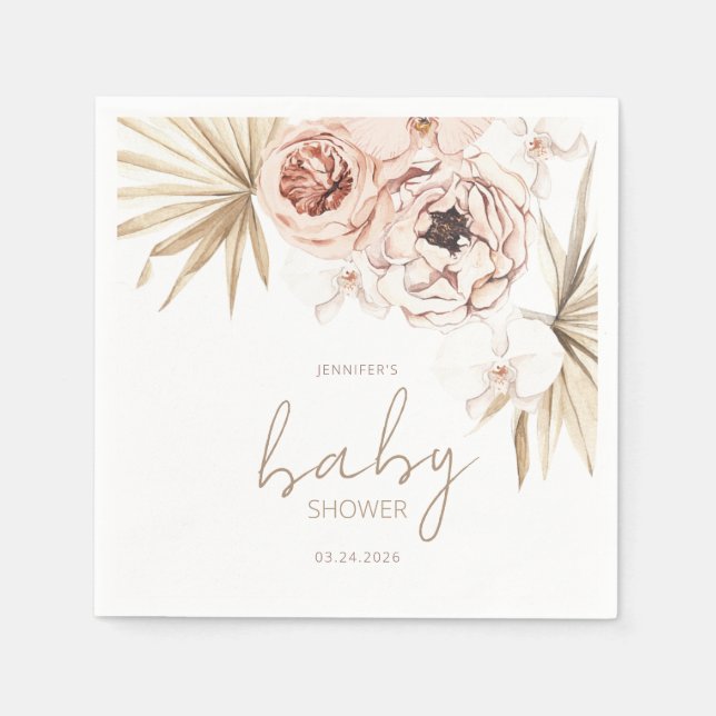 Pampas Grass Boho Bohemian Baby Shower Napkin (Front)