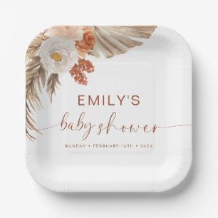 Pampas Grass Boho Bohemian Desert Baby Shower Paper Plate