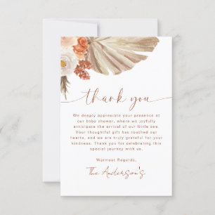 Pampas Grass Boho Bohemian Desert Baby Shower Thank You Card