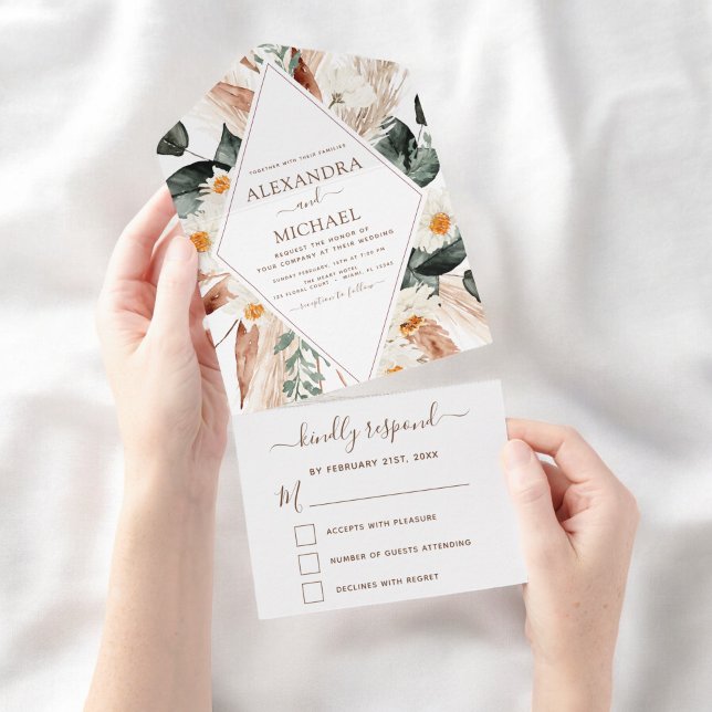 Pampas Grass Boho Bohemian Eucalyptus Wedding All In One Invitation (Creator Uploaded)