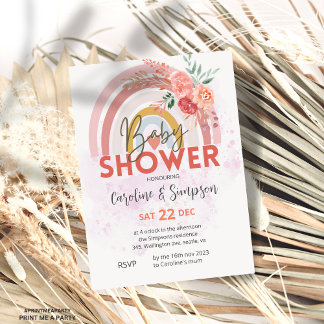 Pampas Grass Boho Bohemian retro Baby Shower Invitation