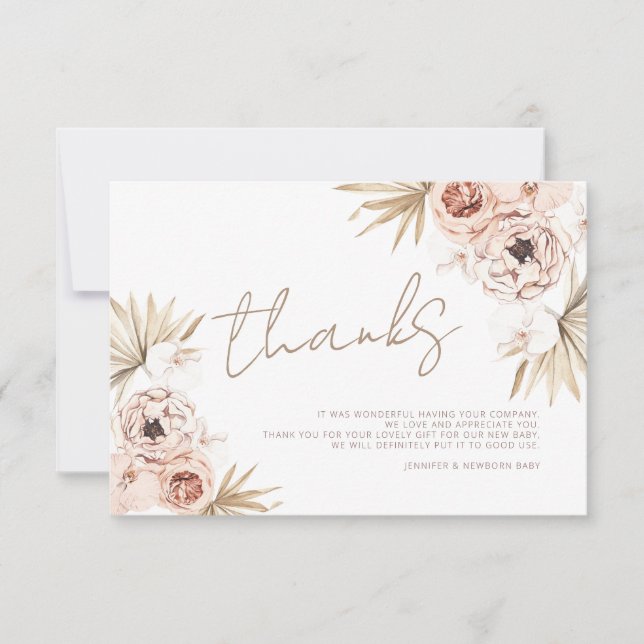 Pampas Grass Boho Bohemian Thank You Baby Shower (Front)