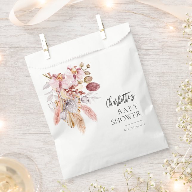 Pampas Grass Boho Botanical Baby Shower Favour Bag (Clipped)